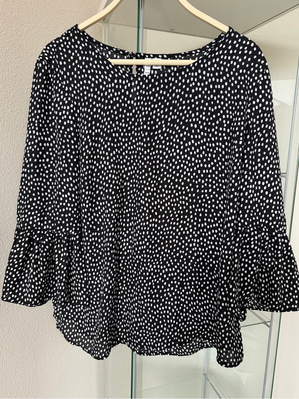 Elle Black and White Polka Dot Ruffle Sleeve Blouse